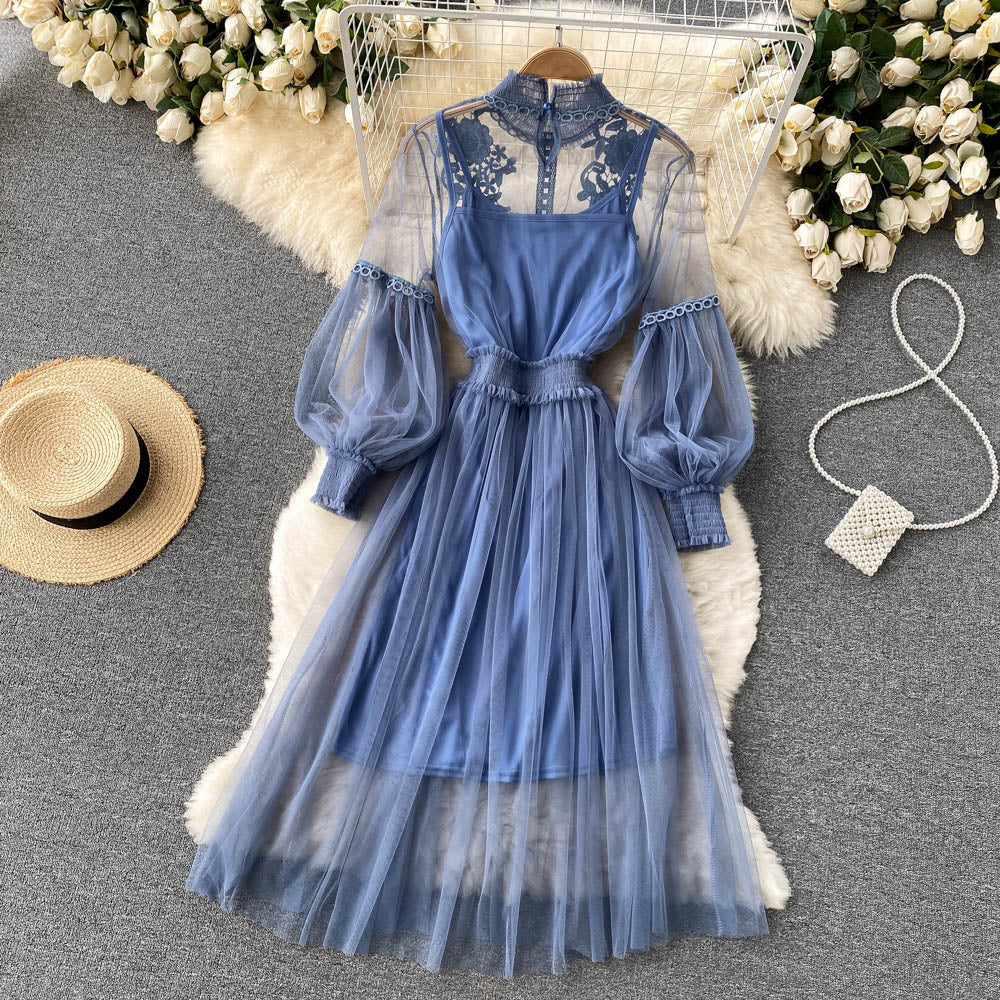 Cute tulle lace long sleeve dress fashion dress      S211