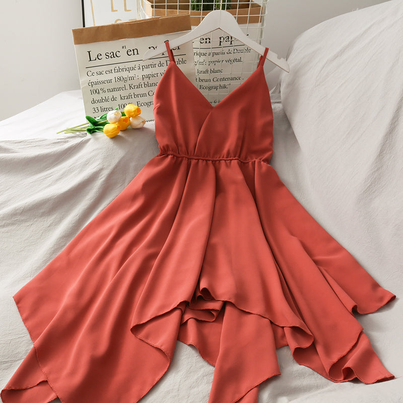 Cute v neck irregular short dress A line fashion dress     S221