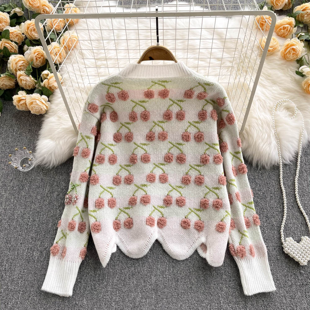 Cute cherry irregular long sleeve sweater     S585