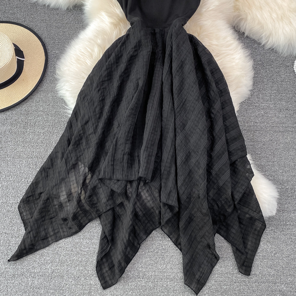 Black irregular backless dress A line fashion dress    S463