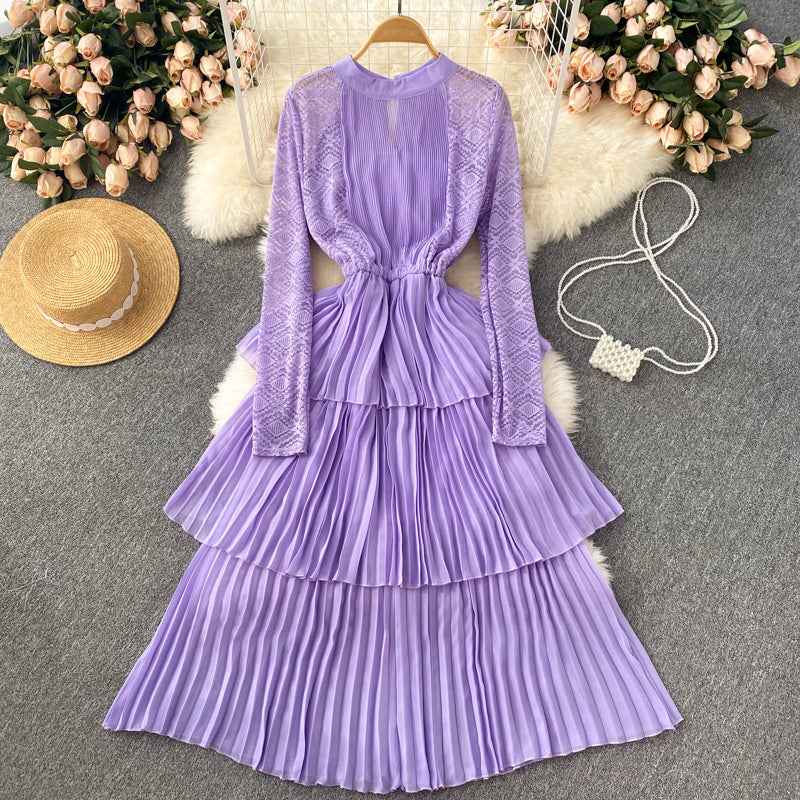 A line chiffon lace long sleeve dress fashion dress    S243