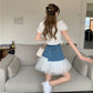Cute denim patchwork skirt A line skirt    S354