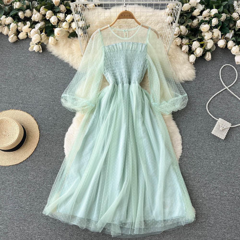 Green tulle long sleeve dress fashion dress      S172