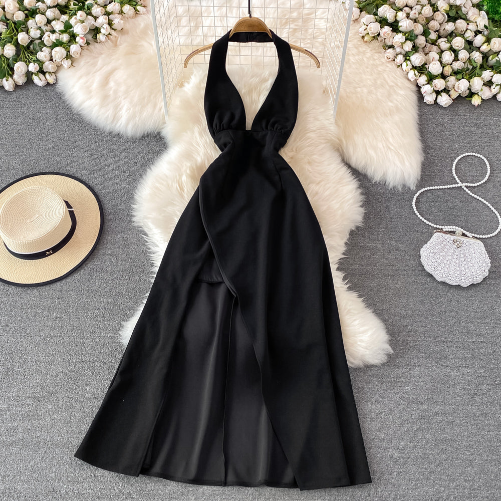 Black A line short dress backless party dress    S453