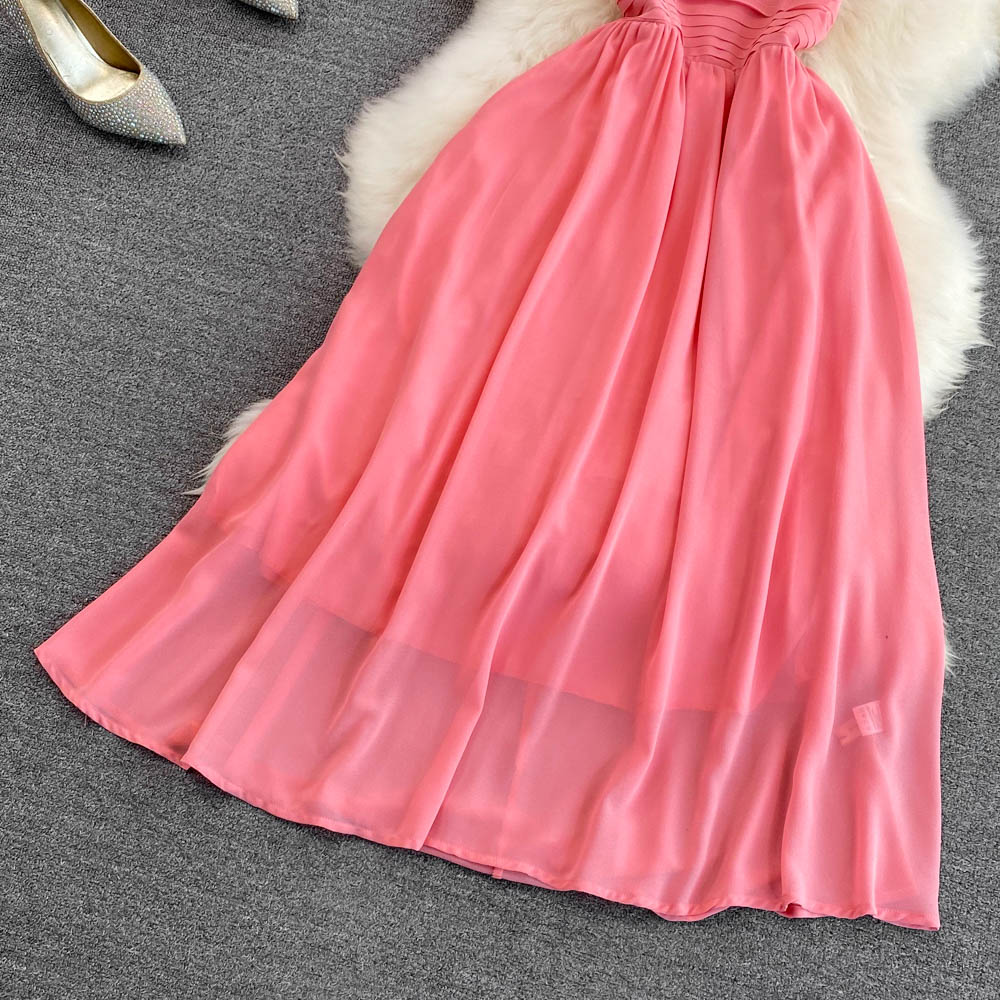 Pink chiffon short dress A line fashion dress    S327