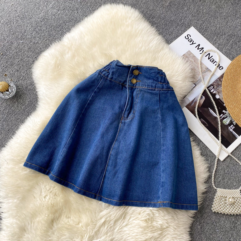 Simple denim skirt blue A line skirt      S431