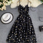 Black v neck tulle lace dress with stars sequins  S16