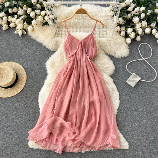 Pink v neck short dress A line fashion dress     S367