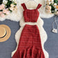 Stylish slim two-piece lattice set summer dress   S87