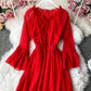Red A line chiffon dress fashion girl dress    S129