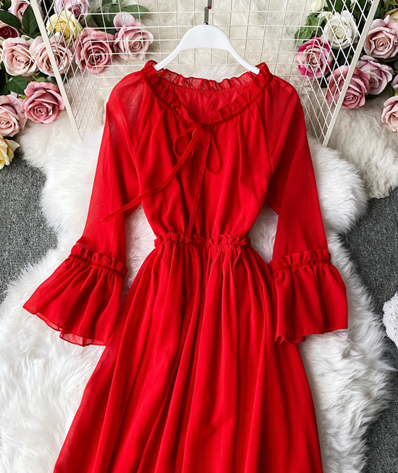 Red A line chiffon dress fashion girl dress    S129