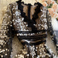 Black v neck lace dress A line party dress   S117