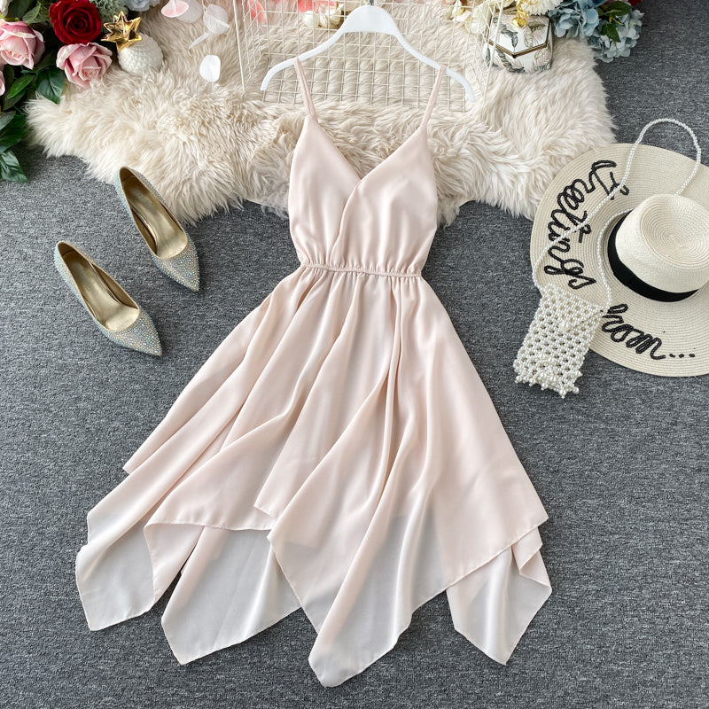 Cute A line v neck chiffon irregular dress    S378