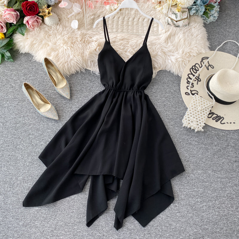 Cute A line v neck chiffon irregular dress    S378