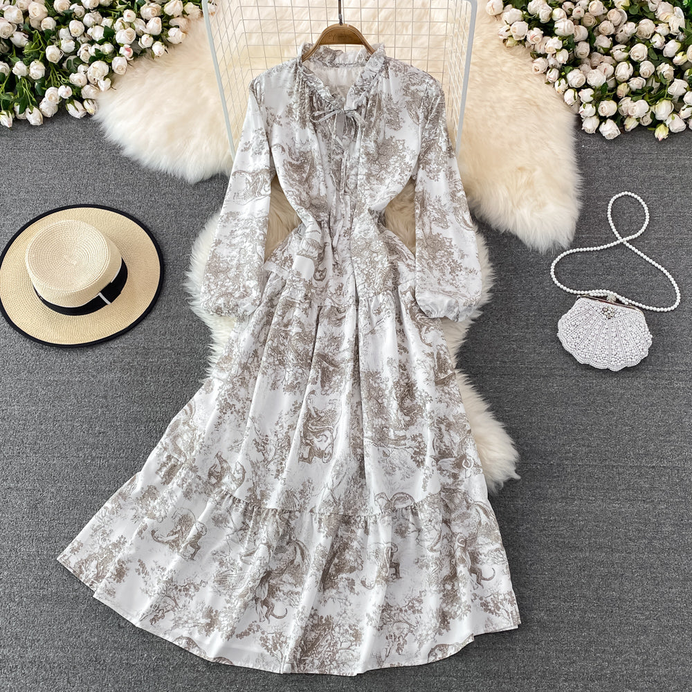 A line long sleeve floral dress fashion dress    S264