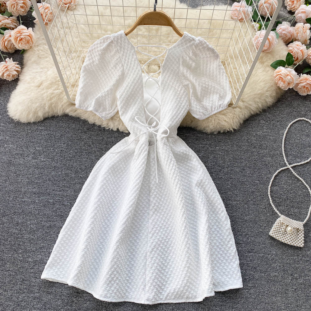 White A line short dress fashion dress     S369