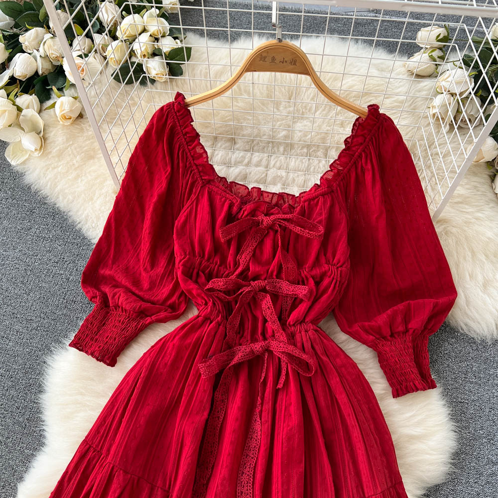 Red A line long sleeve dress fashion dress     S155