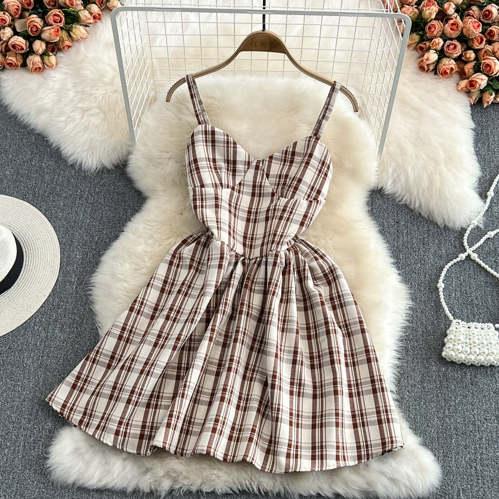 Cute A line plaid dress fashion girl dress     S418