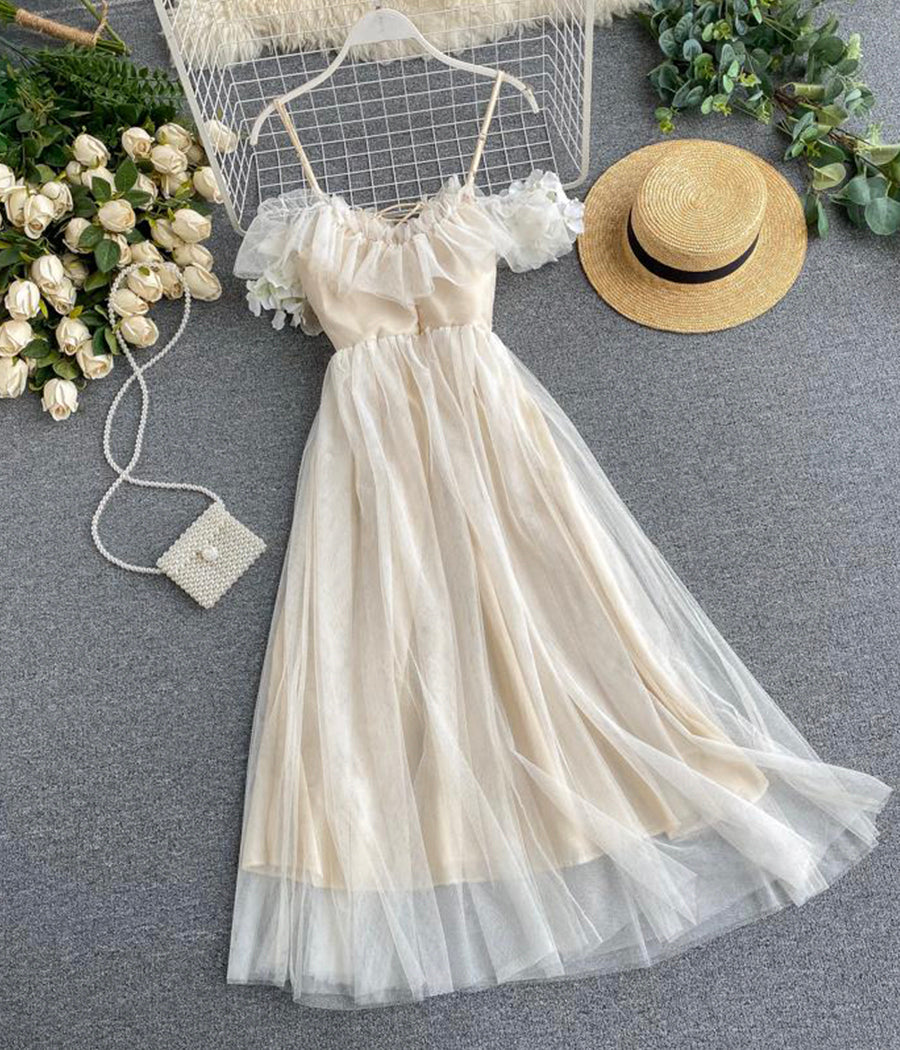 Cute champagne tulle dress summer dress    S10