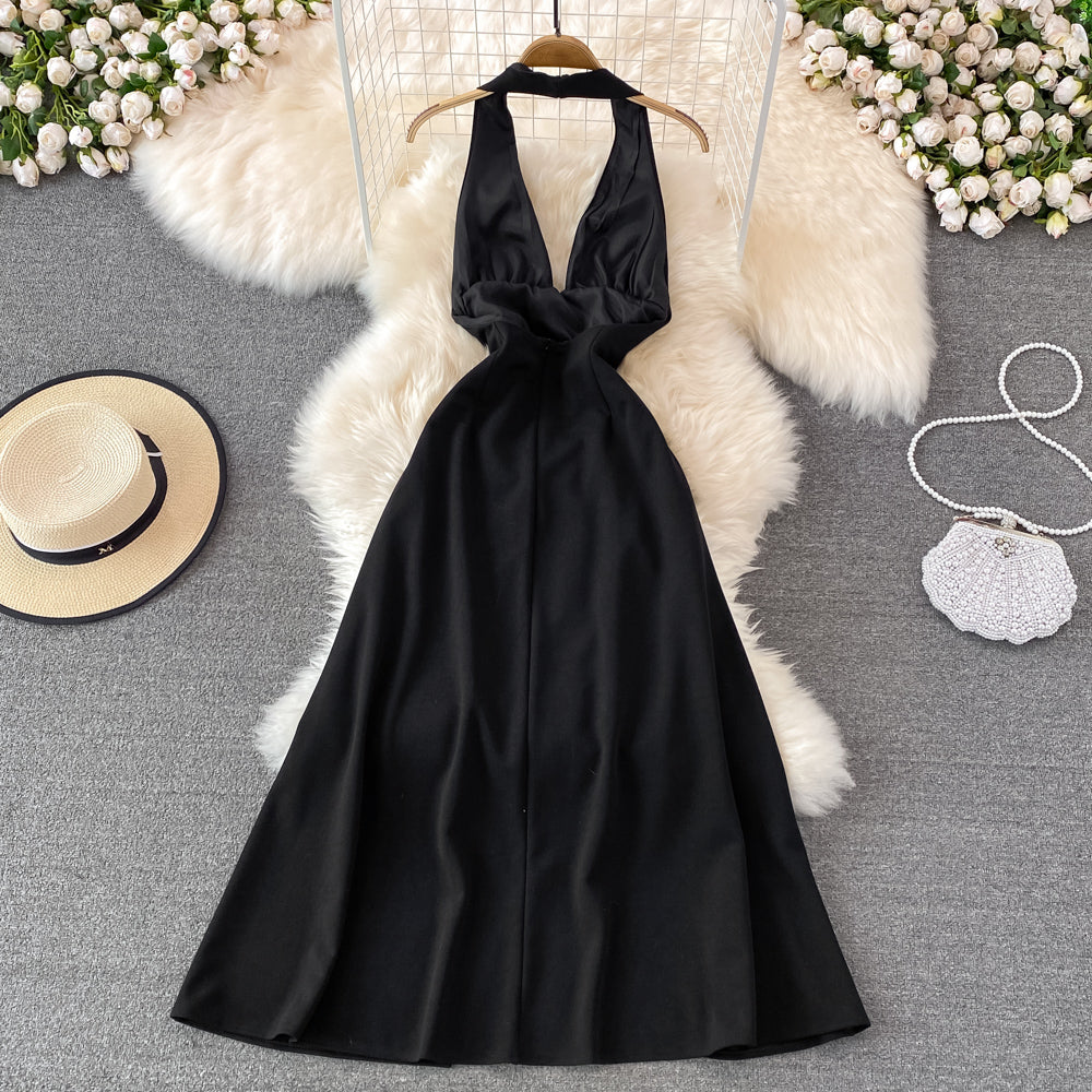 Black A line short dress backless party dress    S453