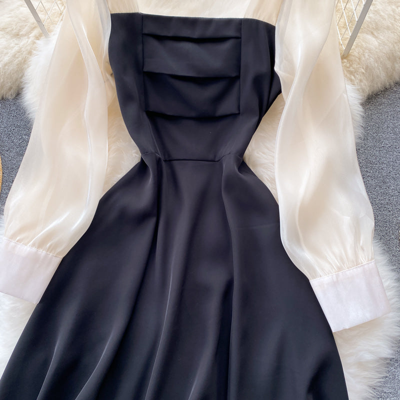 Black A line long sleeve dress fashion dress      S217