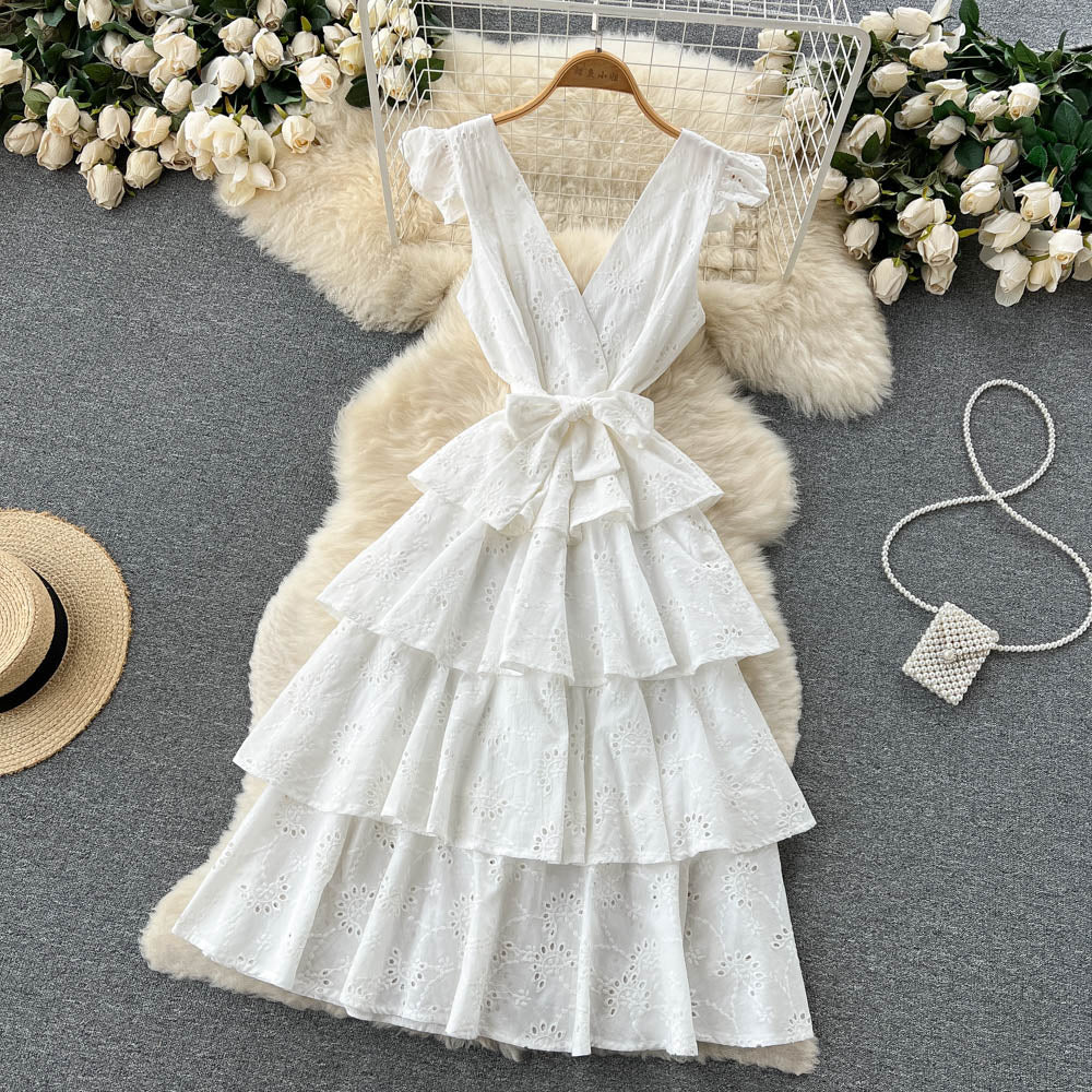 White A line short dress fashion girl dress     S357