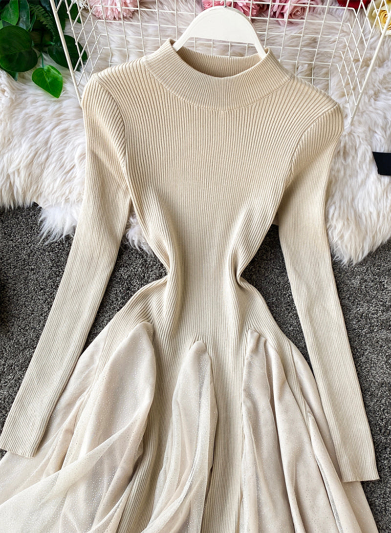 High Neck Long Sleeve Sweater Dress  S105