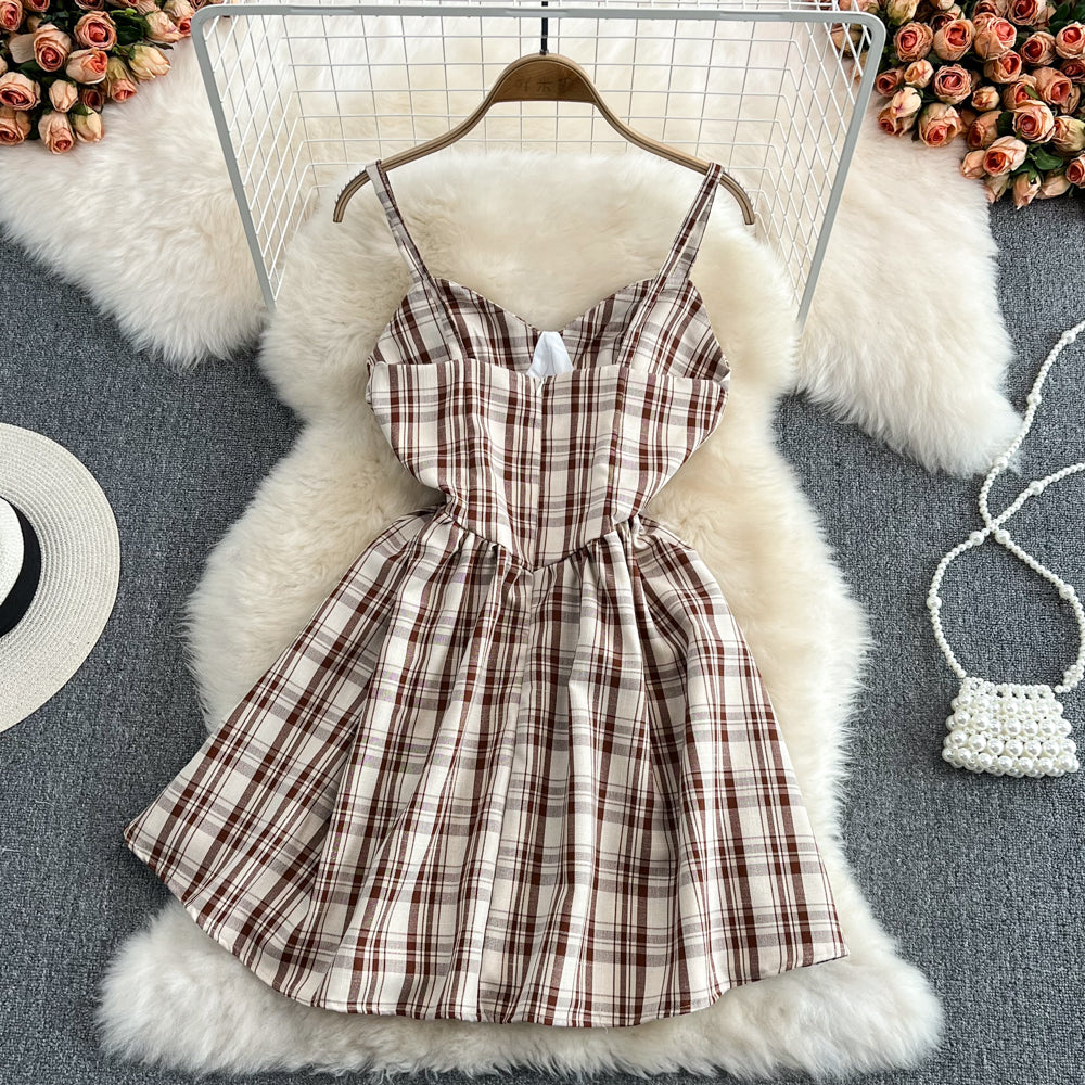 Cute A line plaid dress fashion girl dress     S418