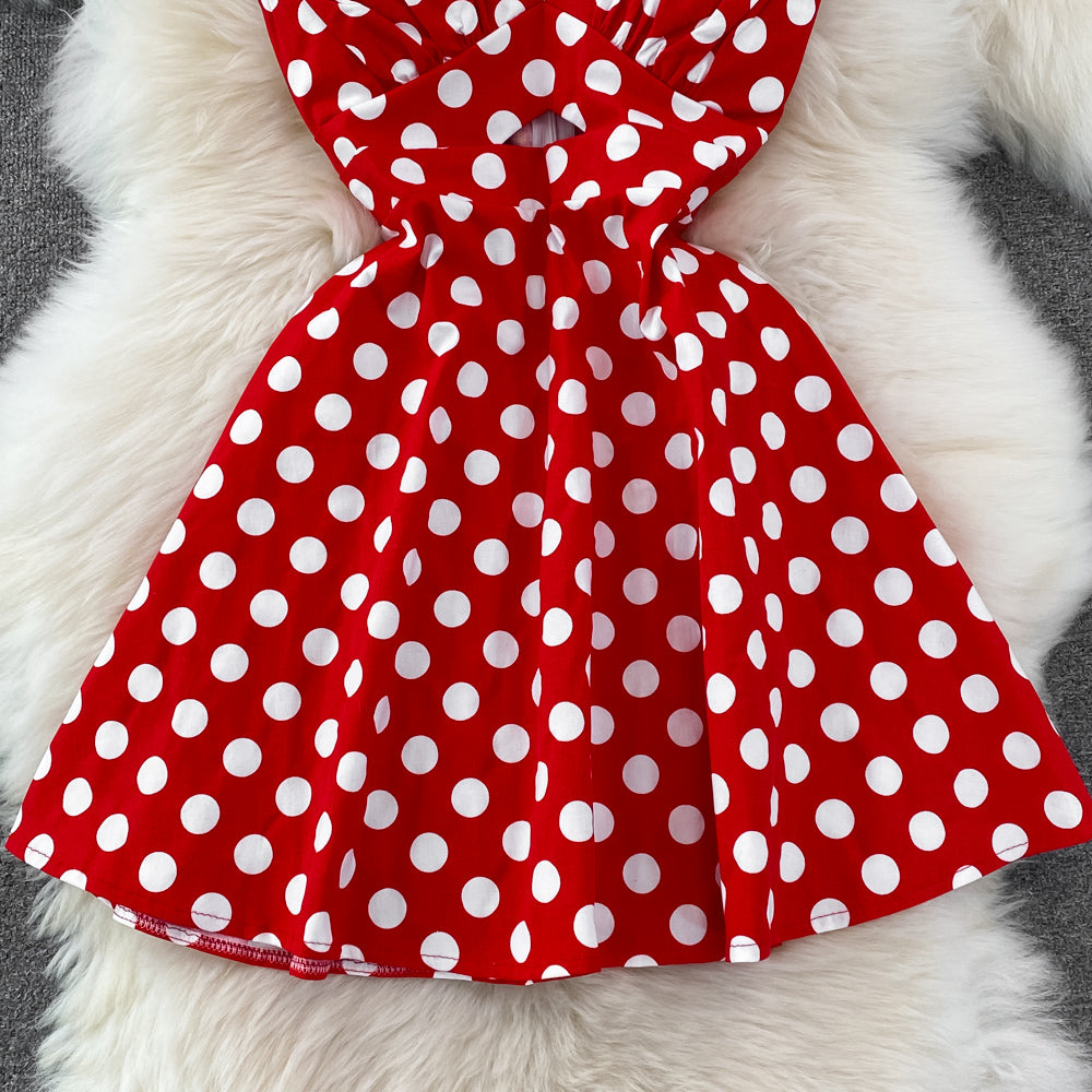 Sexy A-line v-neck polka-dot dress fashion dress    S308