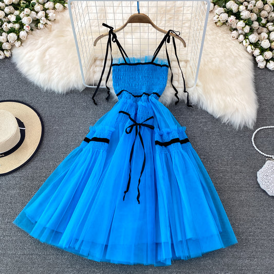 Blue tulle short A line dress party dress    S454