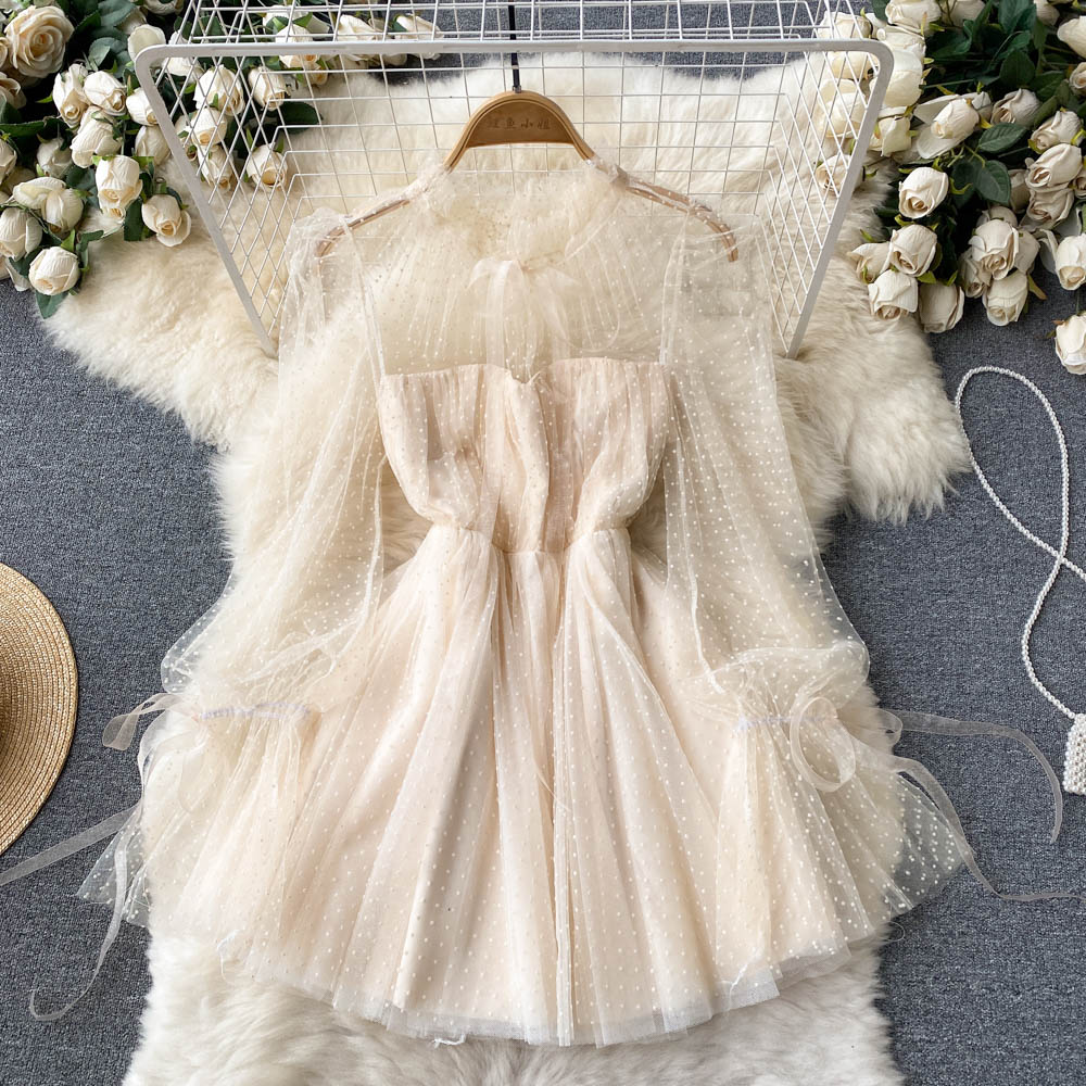 Cute tulle long sleeve dress A line short dress     S245