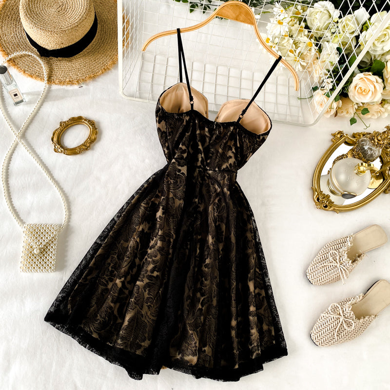 Beautiful Spaghetti Strap Lace Party Dress     S535