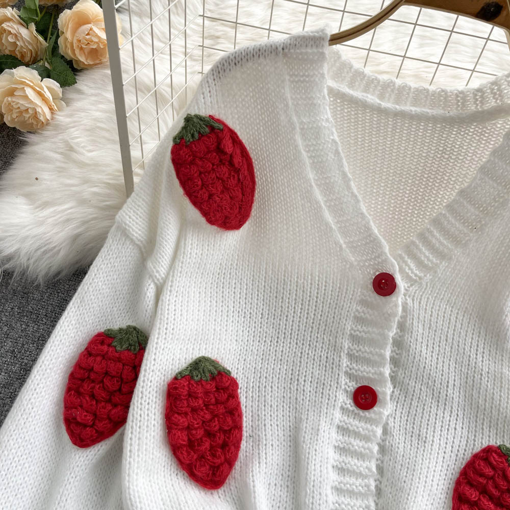 Cute cherry irregular long sleeve sweater    S594