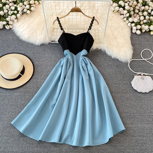 Cute A line short dress blue fashion dress   S17