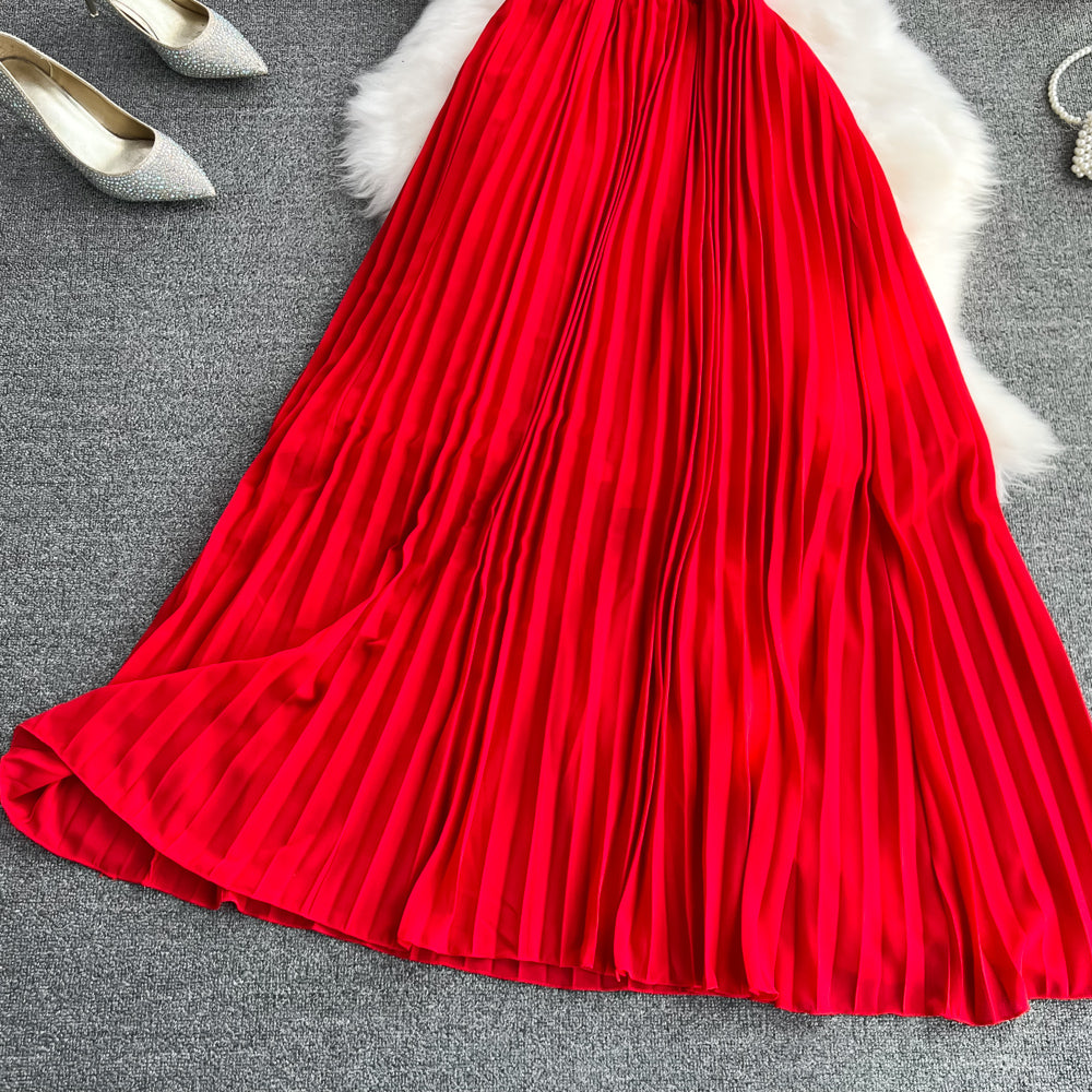 Red A line chiffon dress fashion girl dress    S395