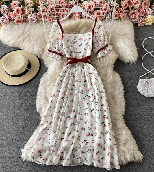 Cute A line floral dress short dress  S22