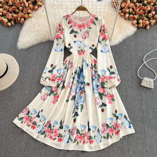 Cute A line floral long sleeve dress fashion dress     S236