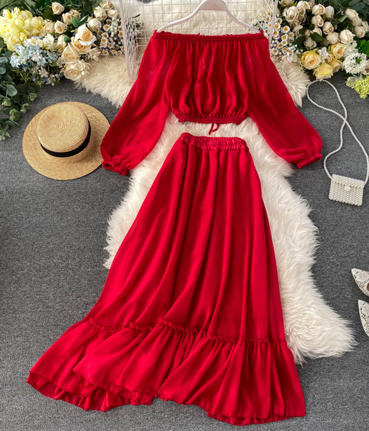 Fashion girl dress two pieces long sleeve dress   S15