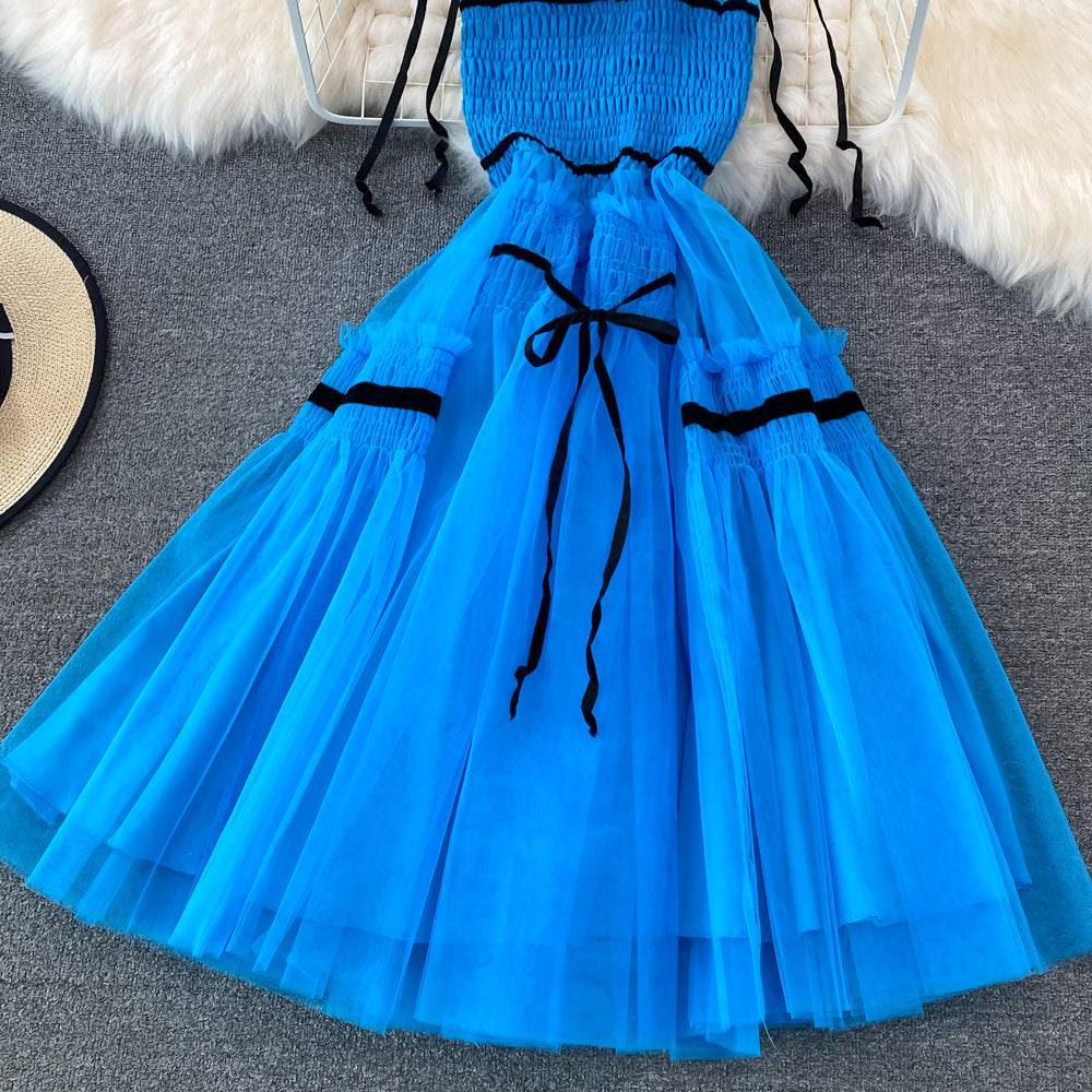 Blue tulle short A line dress party dress    S454