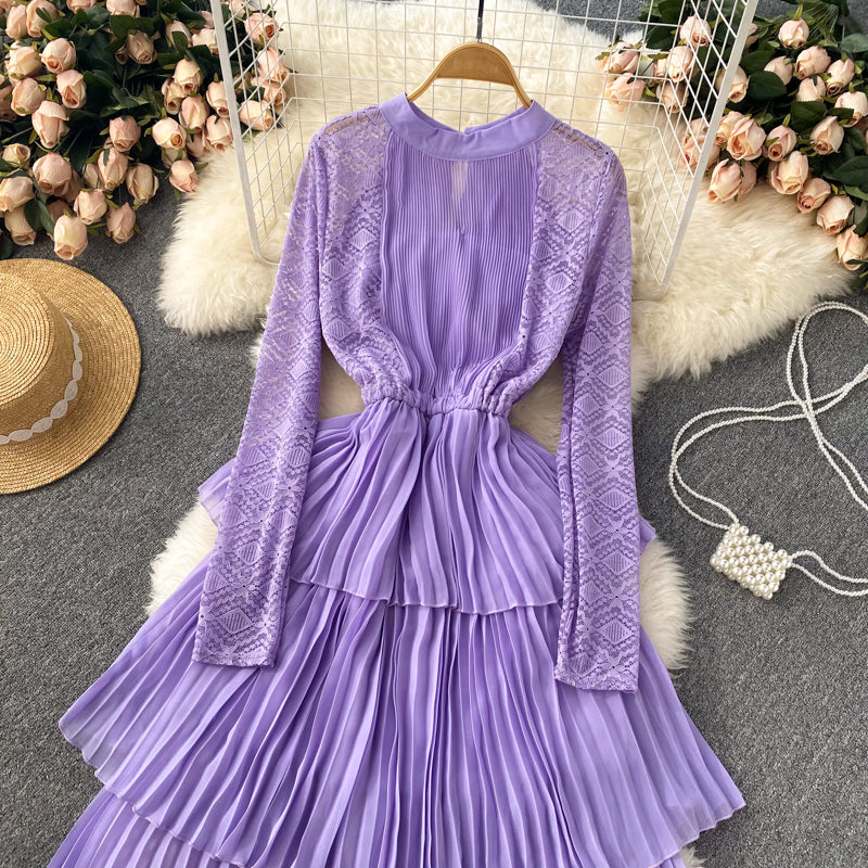 A line chiffon lace long sleeve dress fashion dress    S243