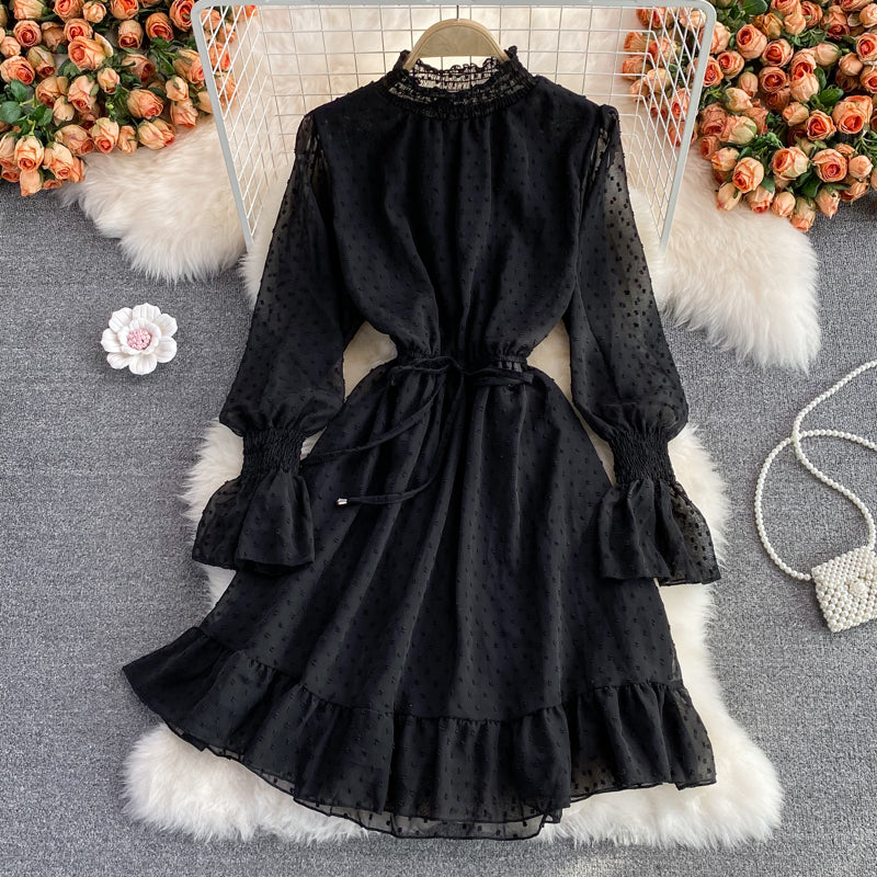 Black A-line long sleeve dress fashion dress    S141