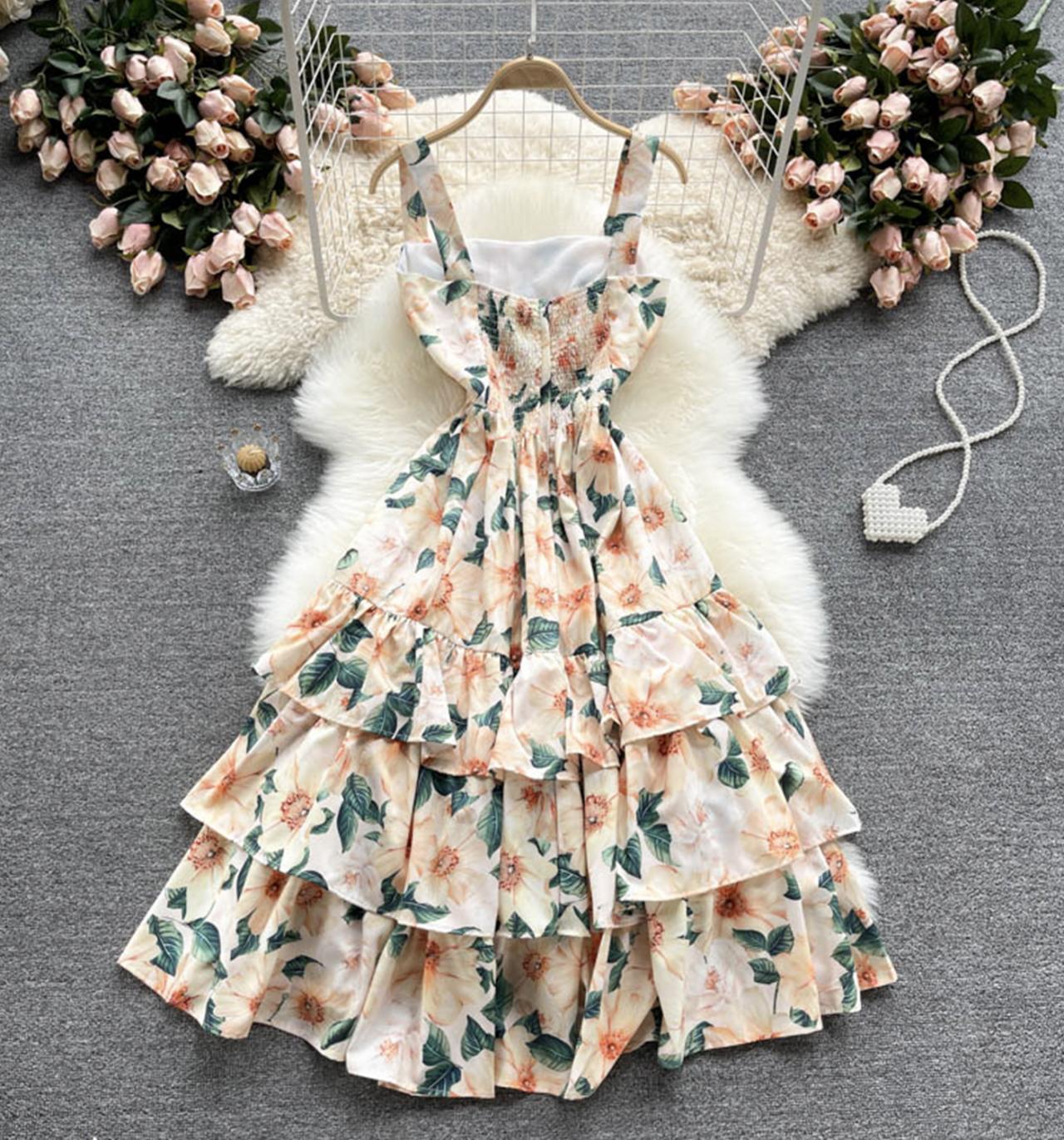 Cute A line floral dress fashion dress   S20