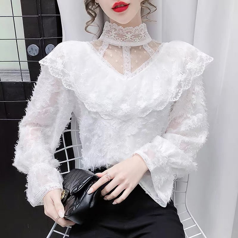 Cute lace long sleeve tops fashion girl tops    S161