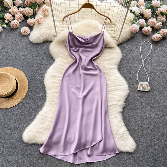 Purple satin fashion dress    S323