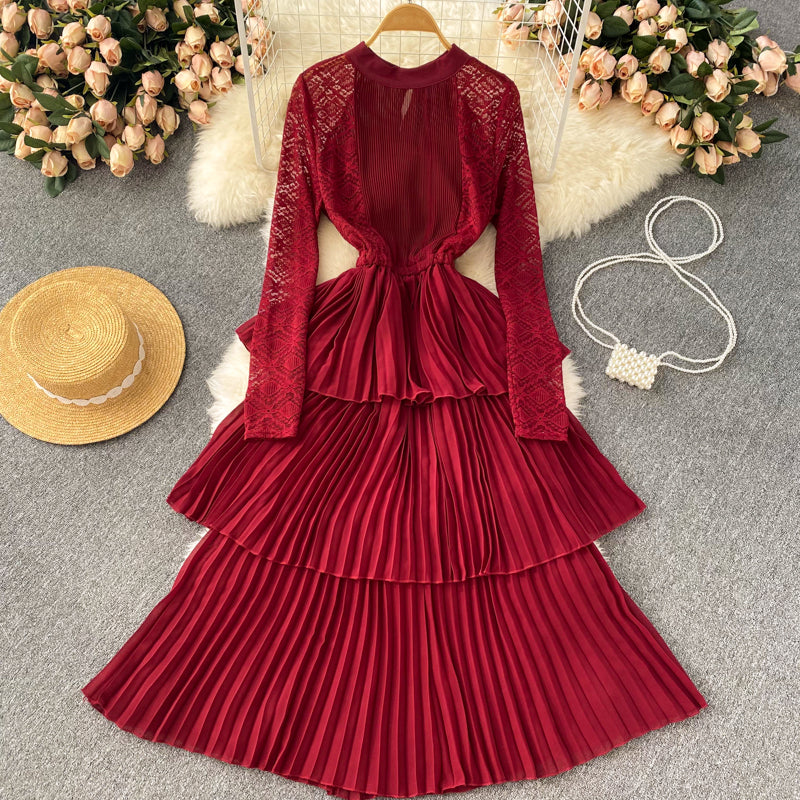 A line chiffon lace long sleeve dress fashion dress    S243