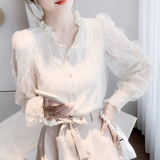 Cute lace long sleeve tops fashion girl tops    S163