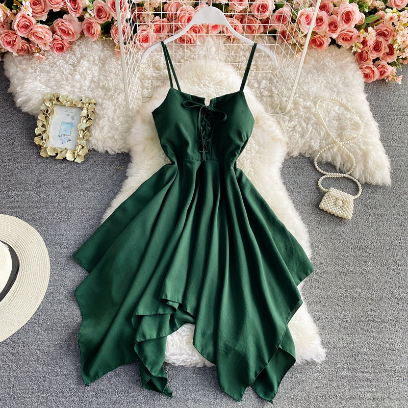 Charming sexy high waist irregular halter dress  S24