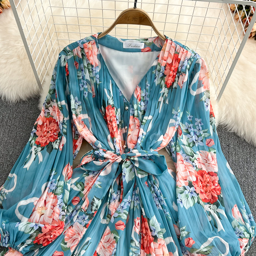 Cute v neck floral long sleeve jumpsuit fashion jumpsuit     S202