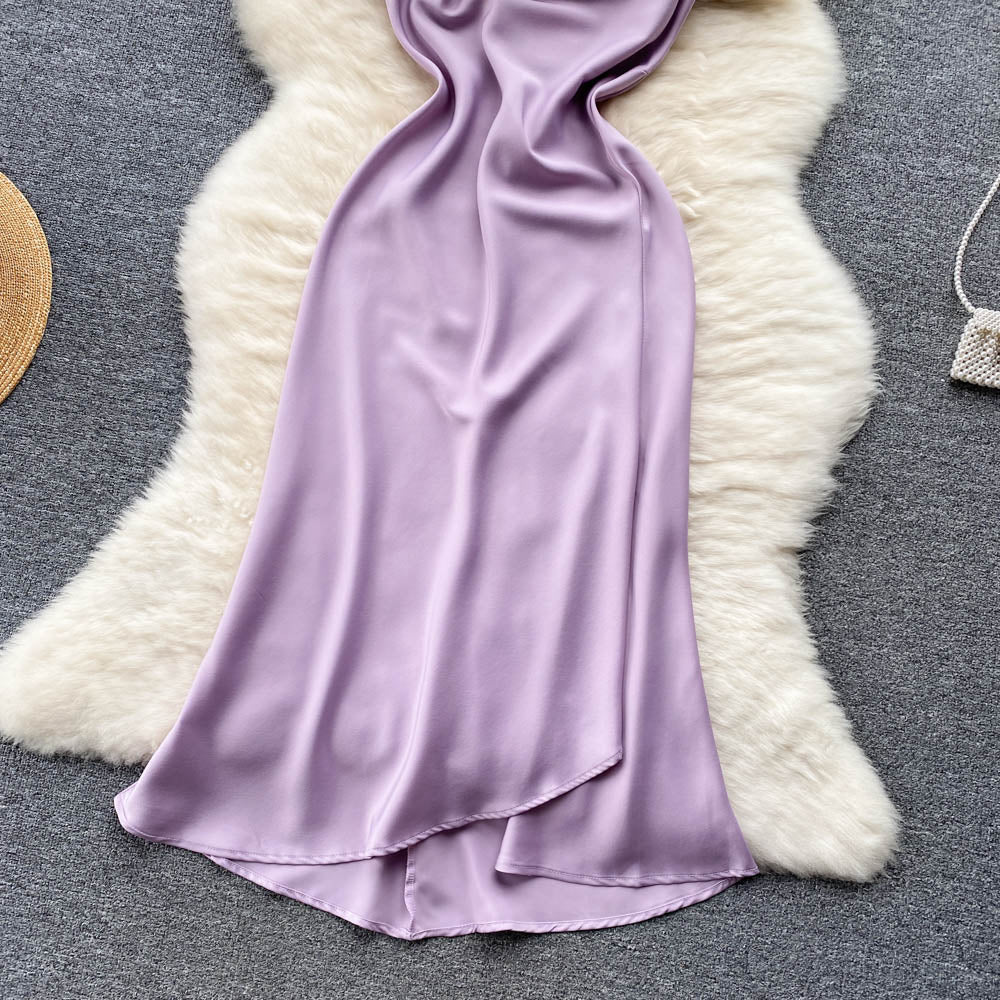 Purple satin fashion dress    S323