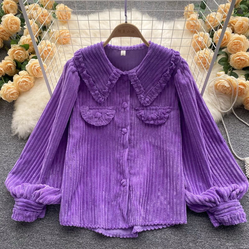 Lovely corduroy long-sleeved shirt     S516